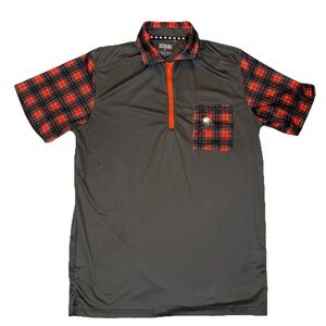 Tattoo Golf Performance Polo Shirt Large Gray Plaid  "The Clubhouse Collection"